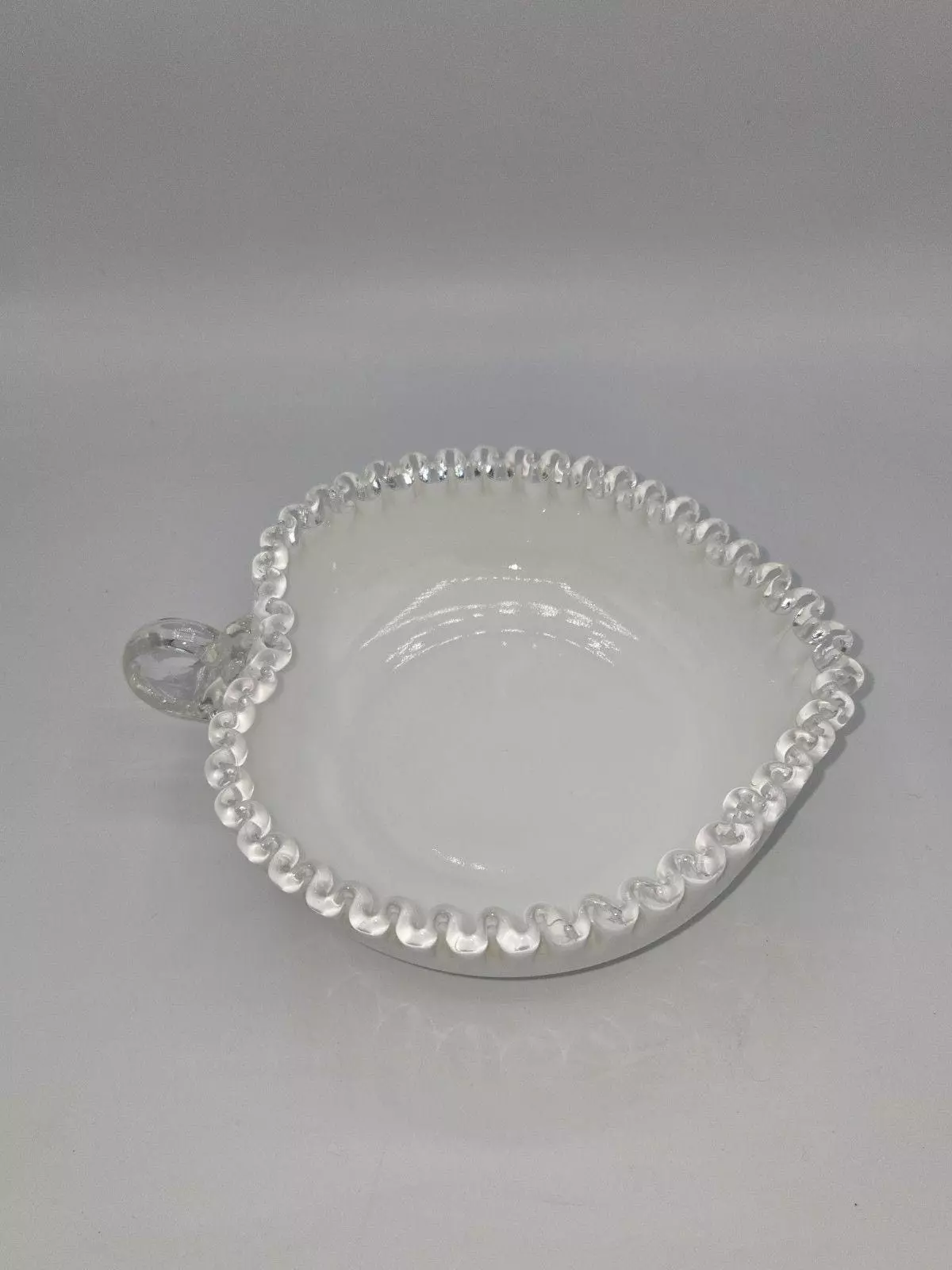 plant/Fenton Silver Crest Heart Shaped Ruffled Nappy Bon Bon Candy Dish 1970s-0