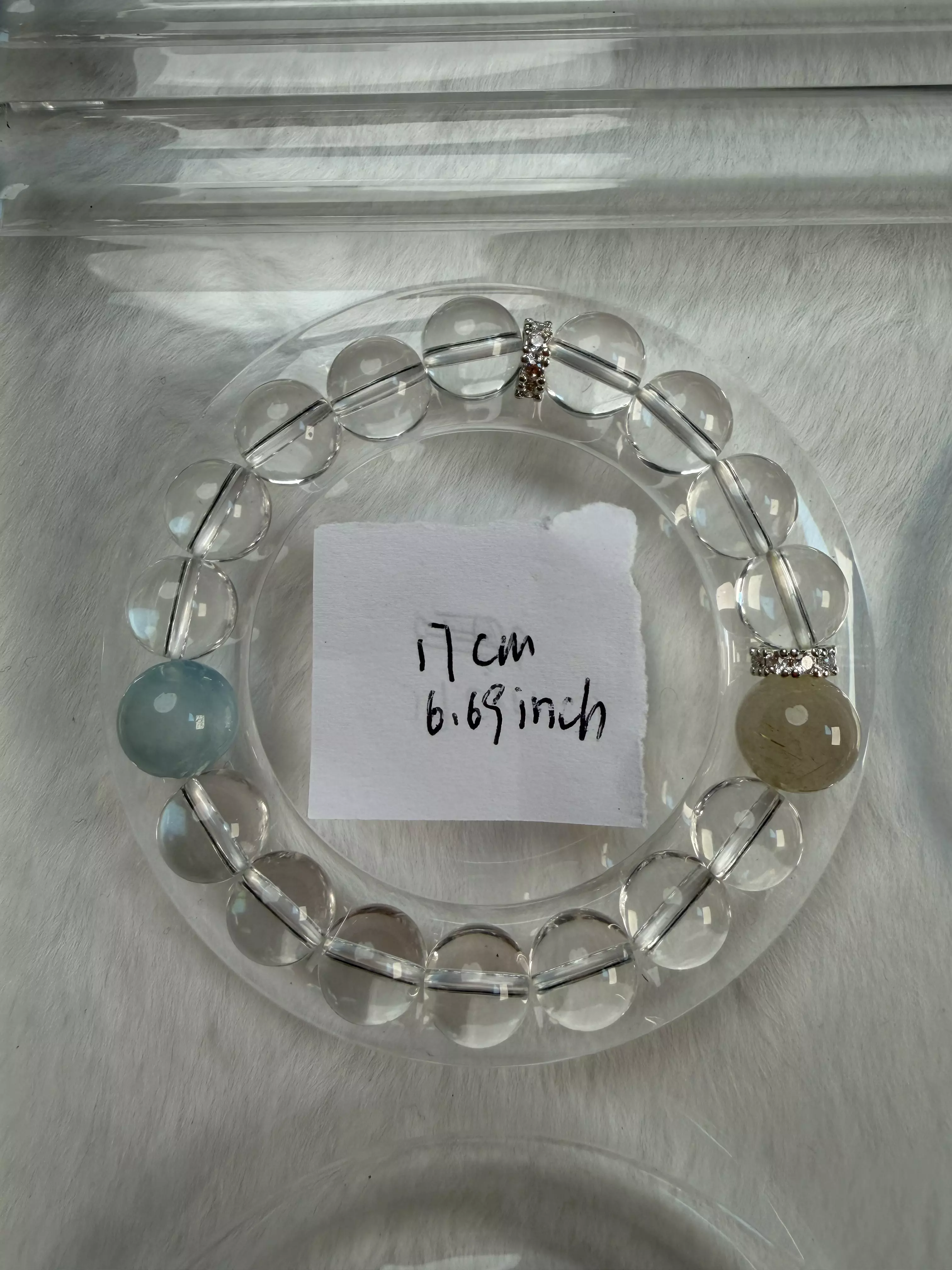 plant/Natural White Quartz, Aquamarine, and Golden Rutilated Quartz Beaded Bracelet -CC2509A001-0