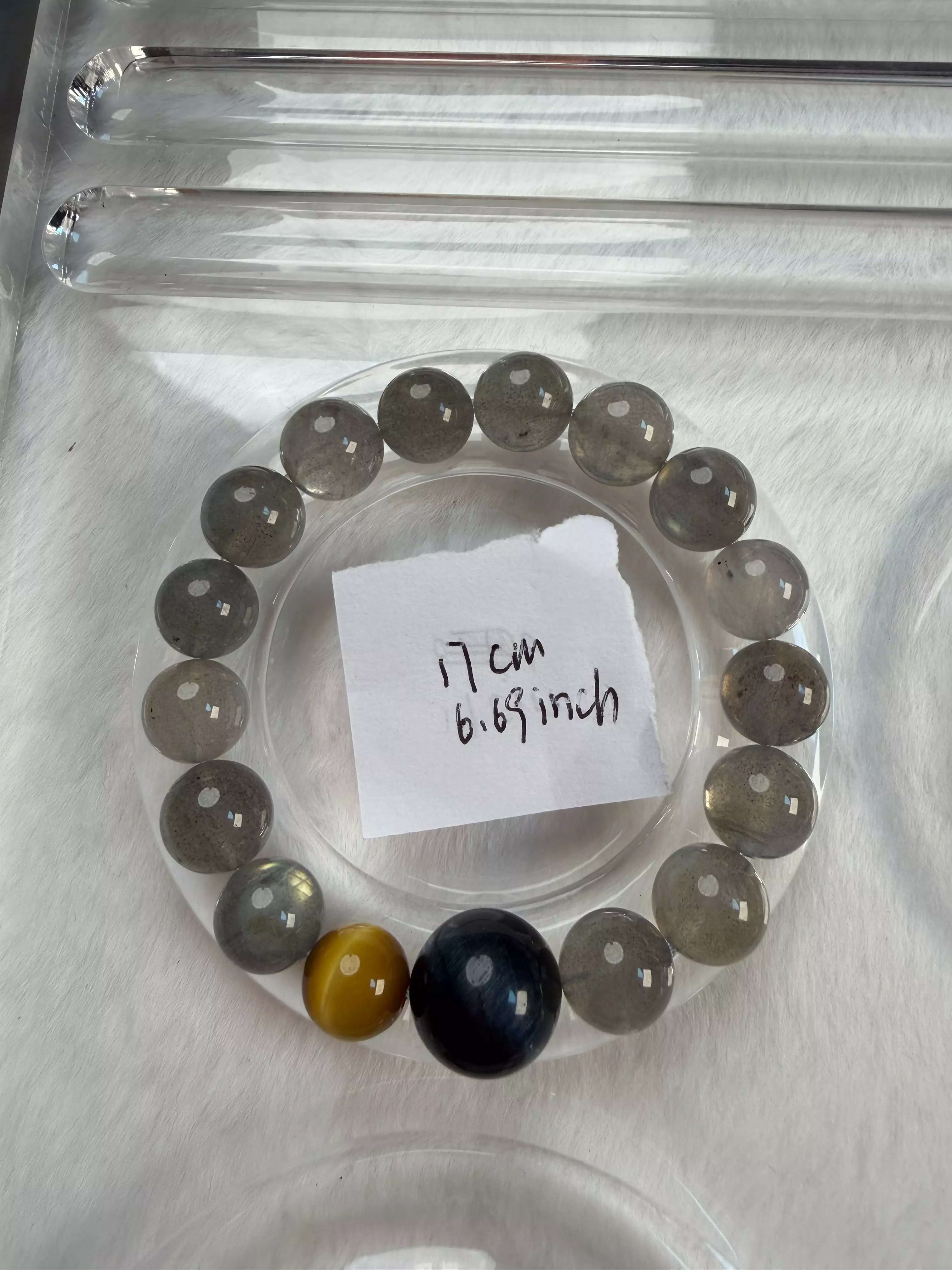 plant/Natural Gray Moonstone & Blue Tiger’s Eye Beaded Bracelet -CC2509A005-0