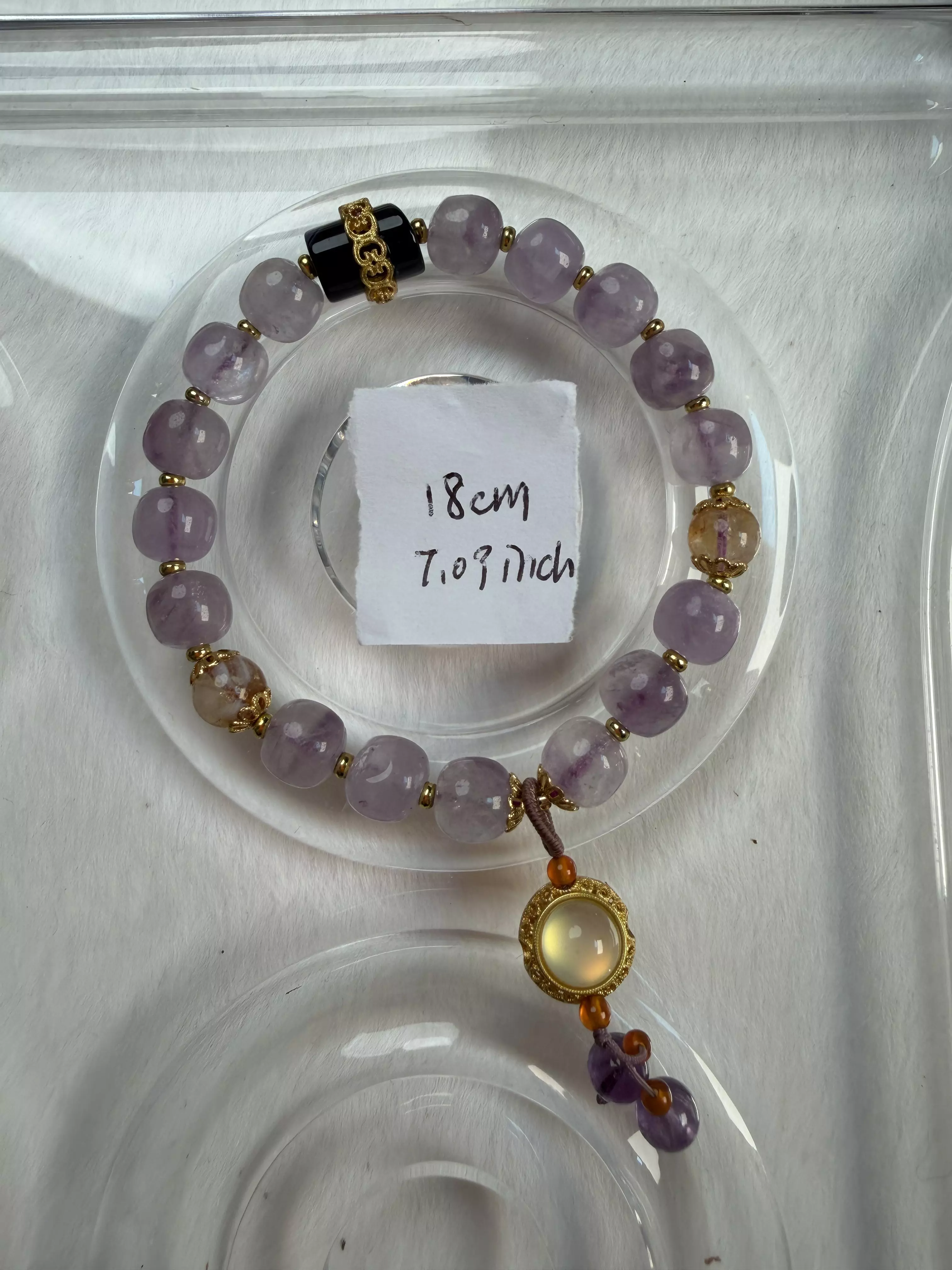 plant/Natural Amethyst Beaded Bracelet with Agate Pendant & Yellow Tower Quartz-0