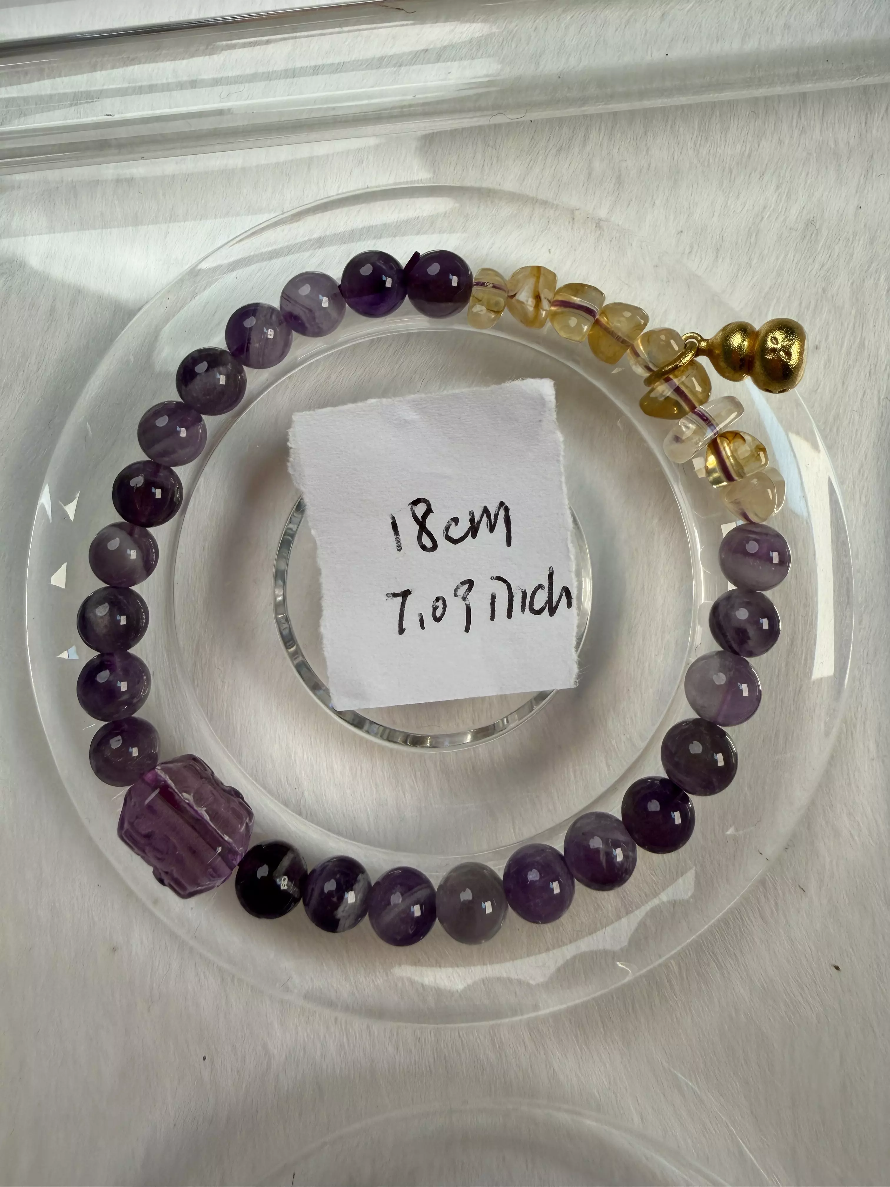 plant/Natural Amethyst Beaded Bracelet with Gold Gourd Pendant & Acrylic Accents -CC2509A009-0