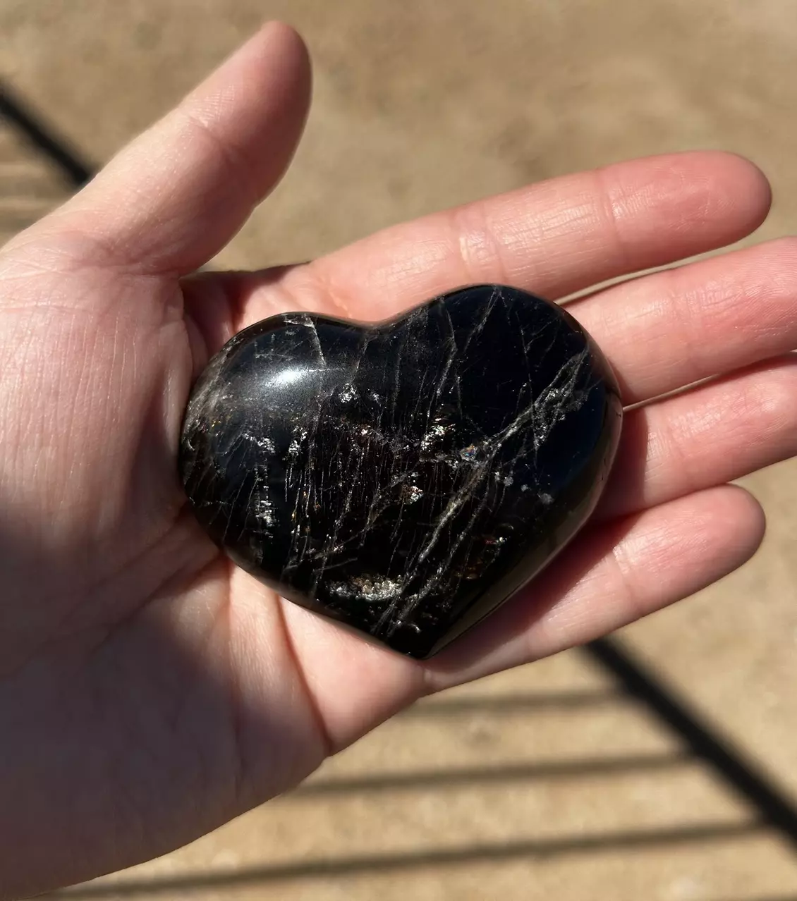 plant/Smoky Quartz crystal heart with a lot of rainbows!  61mm-0