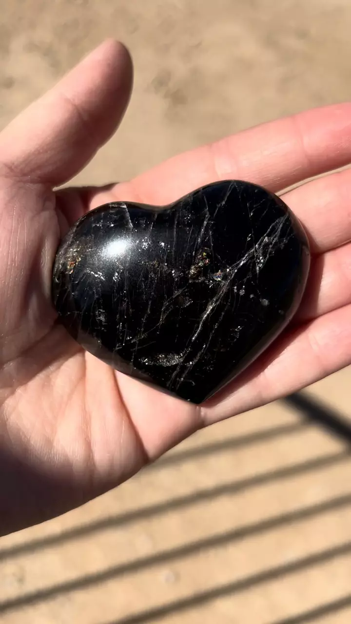 plant/Smoky Quartz crystal heart with a lot of rainbows!  61mm-1