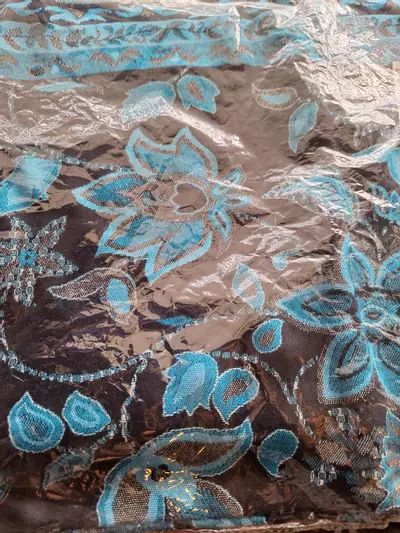plant/70% Pashmina 30% Silk Scarf Black with Blue Flowers-0-thumbnail
