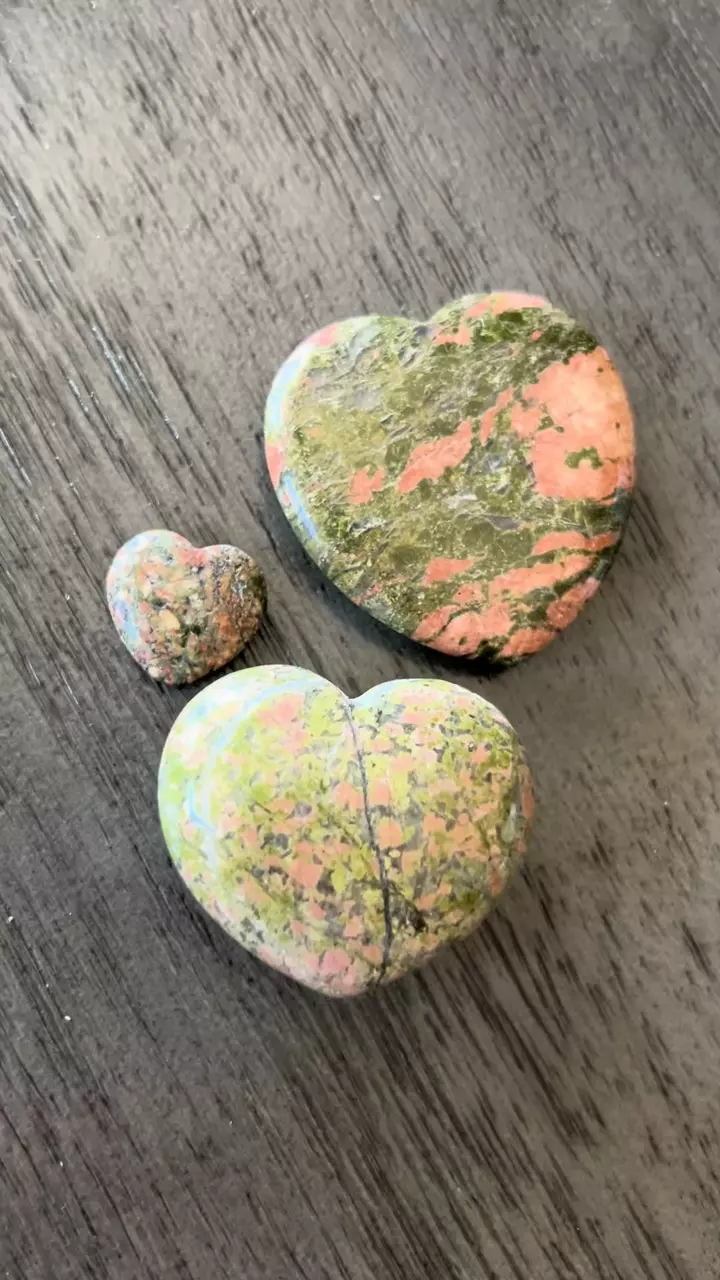 plant/Unakite Heart Trio 💚💚💚-1
