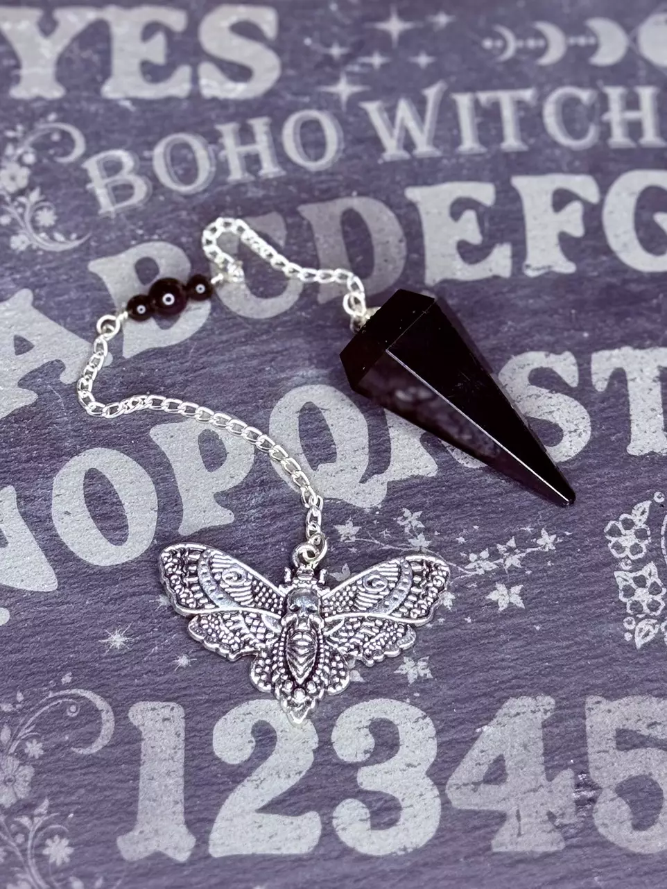plant/Black tourmaline pendulum with rainbow obsidian beads-0