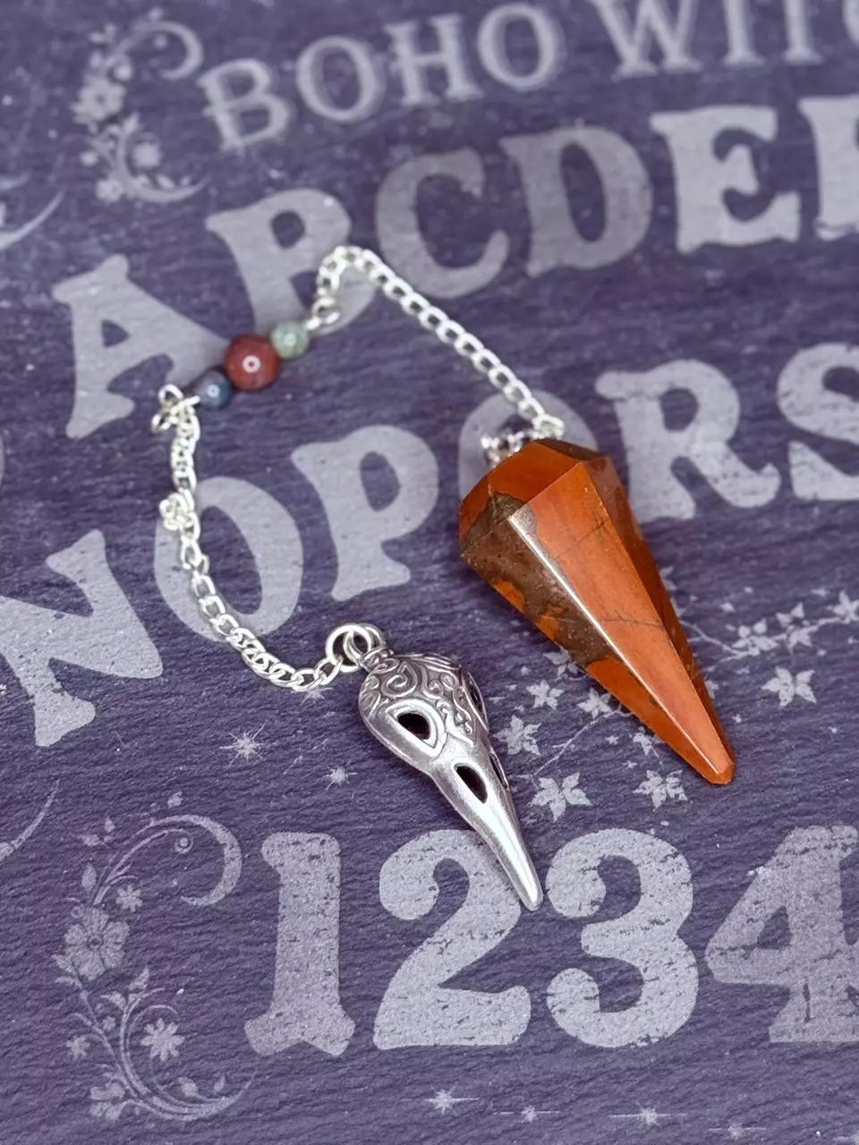 plant/Red jasper pendulum with ocean jasper beads-0