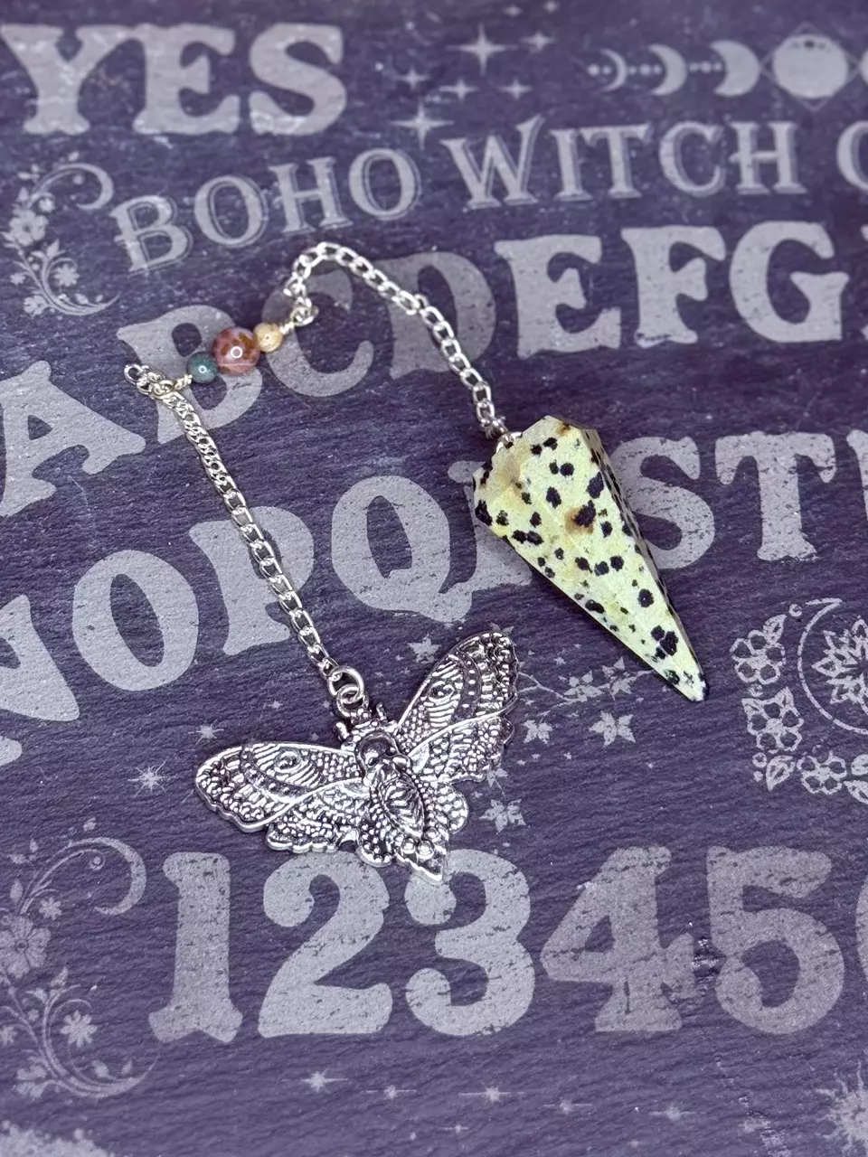 plant/Dalmatian jasper pendulum with ocean jasper beads-0