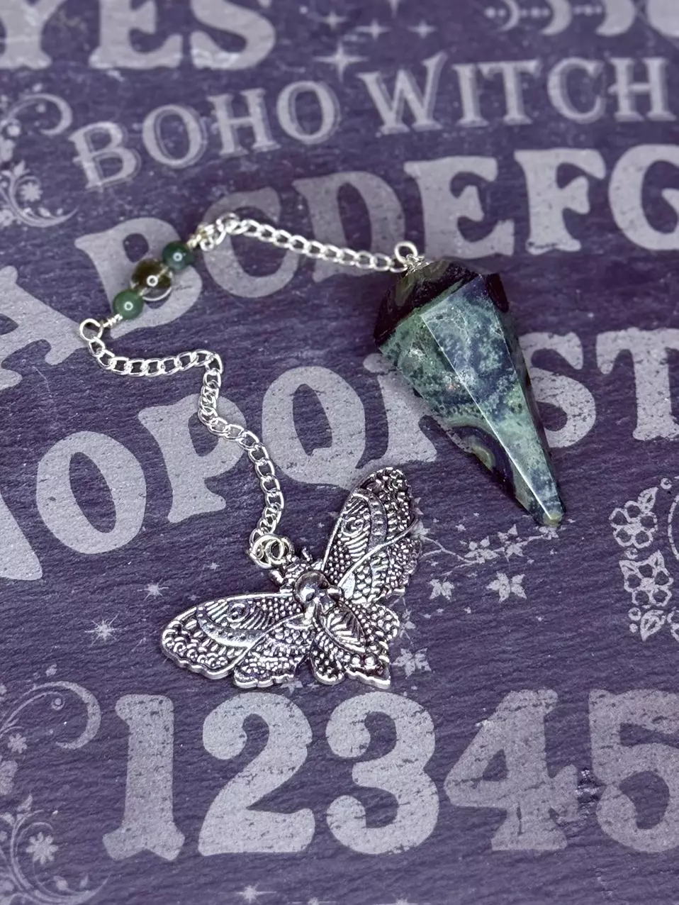 plant/Kambaba pendulum with moss agate and garden quartz beads-0