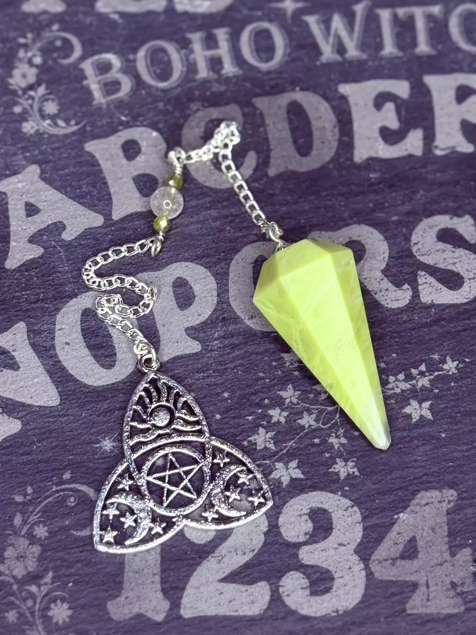 plant/Serpentine pendulum with green garnet and garden quartz beads-0