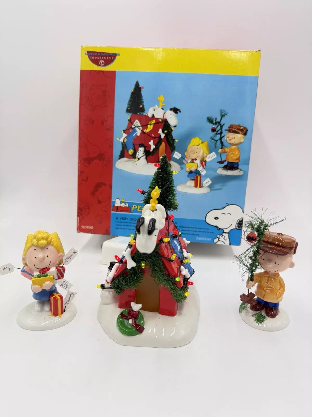 plant/Department 56 Peanuts A Very Snoopy Christmas Lighted Ceramic Set 3 W/box-0