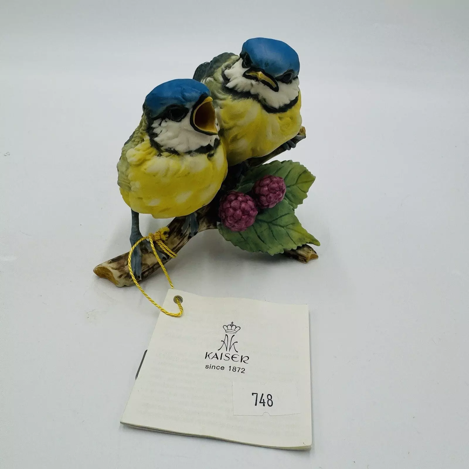 plant/Kaiser Germany Porcelain Bisque Blue Tít  Birds Titmice Signed GAWANTKA Figurine-0