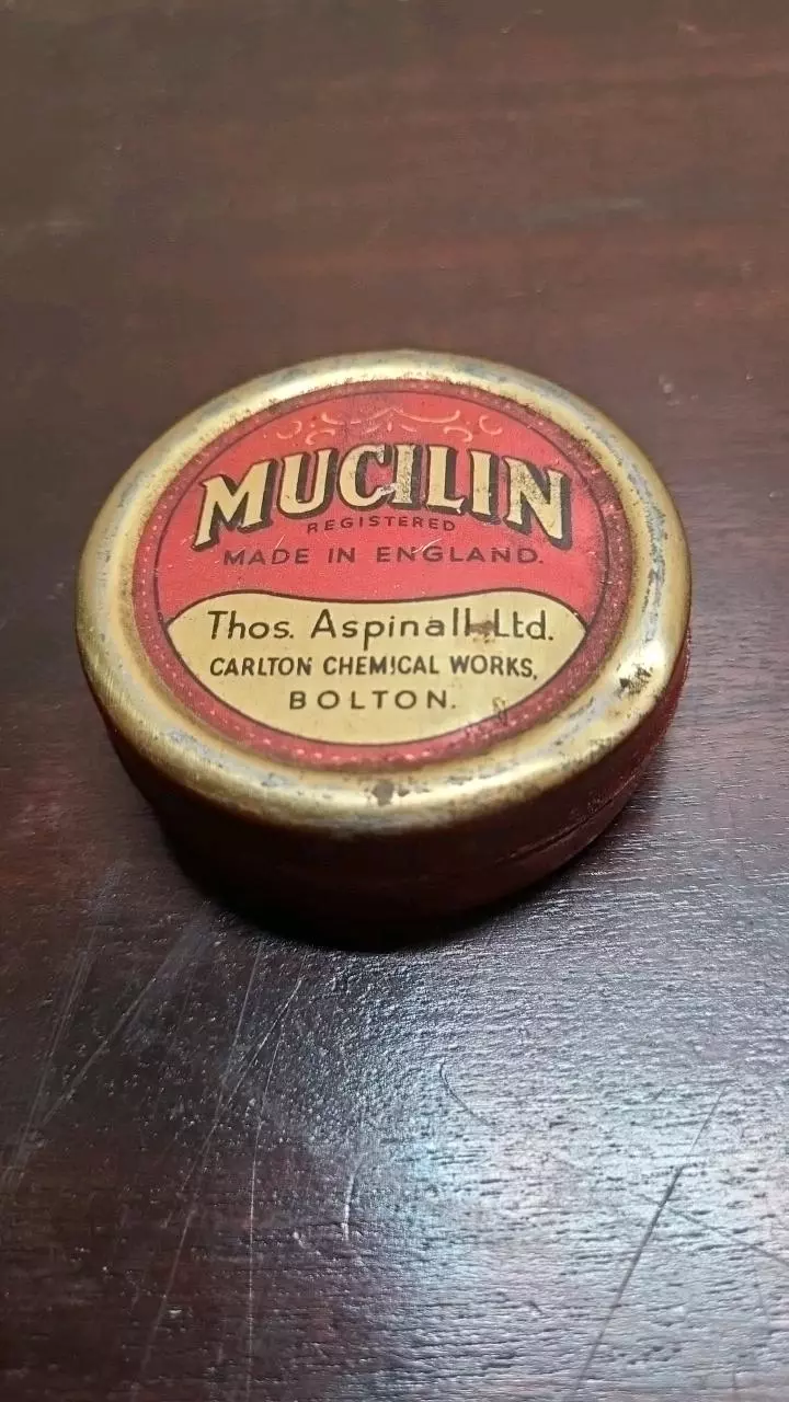 plant/Vintage Mucilin Line Dressing Tin 2.75"-0