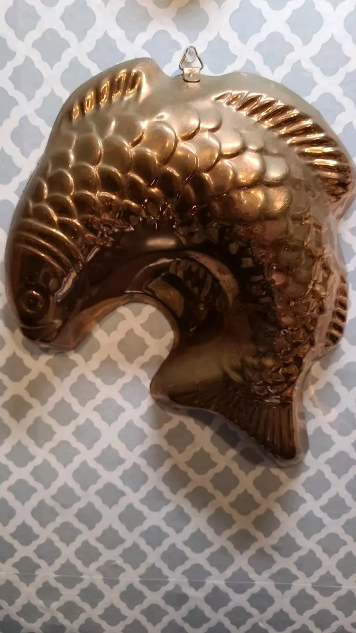 plant/Salmon Copper Jello Mold. High Patina.-0