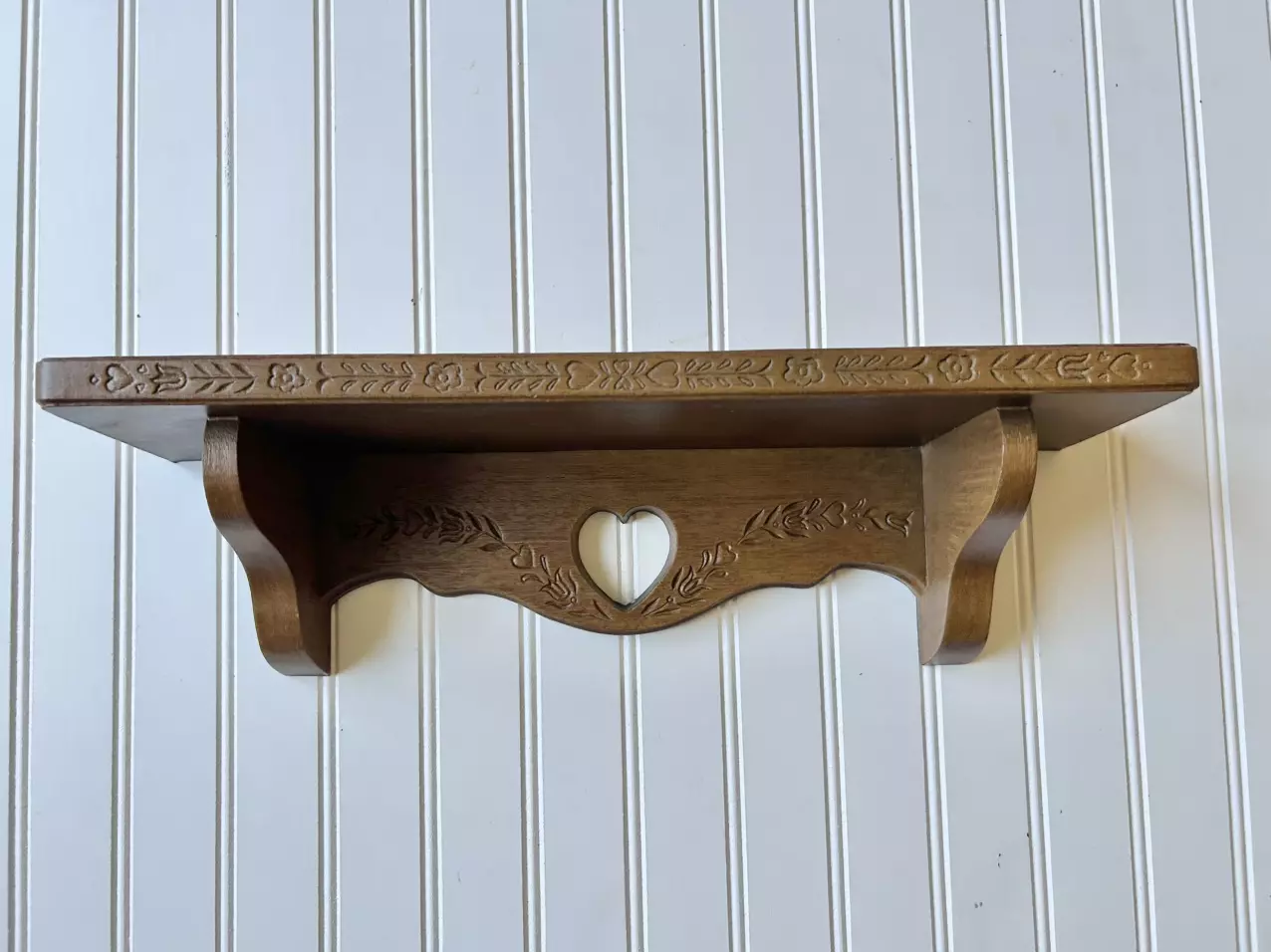 plant/Vintage Burwood faux wood wall shelf with adorable engravings-0