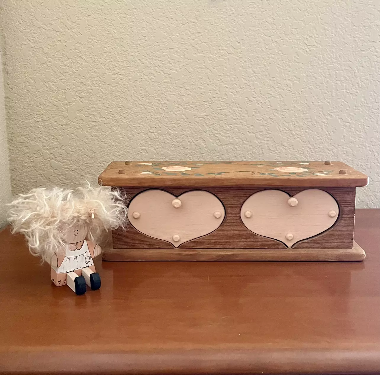 plant/Wooden vintage box heart drawers with doll-0