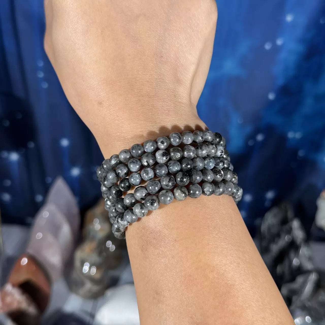 plant/One (1) Larvikite stretchy bracelet | 6mm beads | 6.5" wrist-2