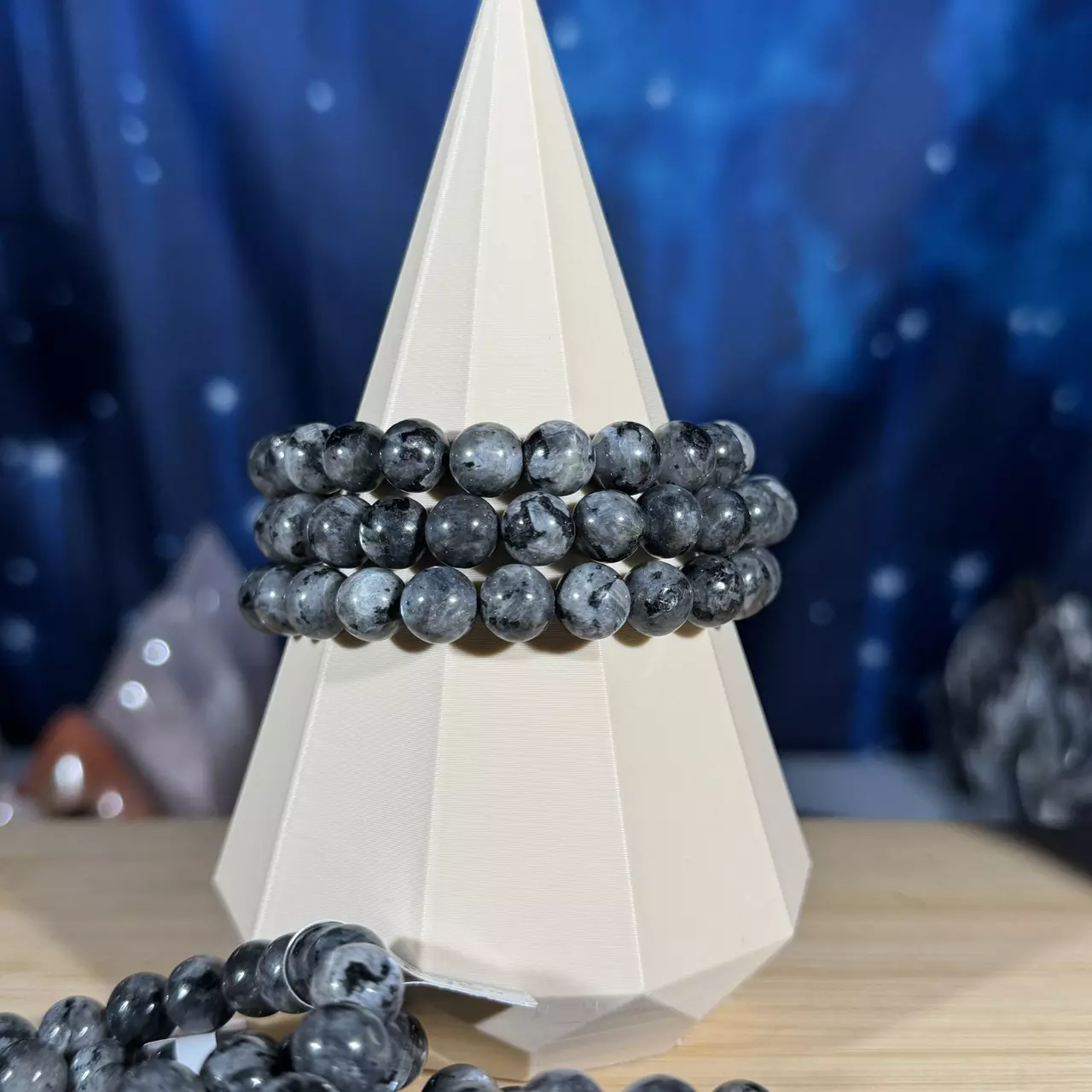 plant/One (1) Larvikite stretchy bracelet | 8mm beads | 6.75" wrist-0