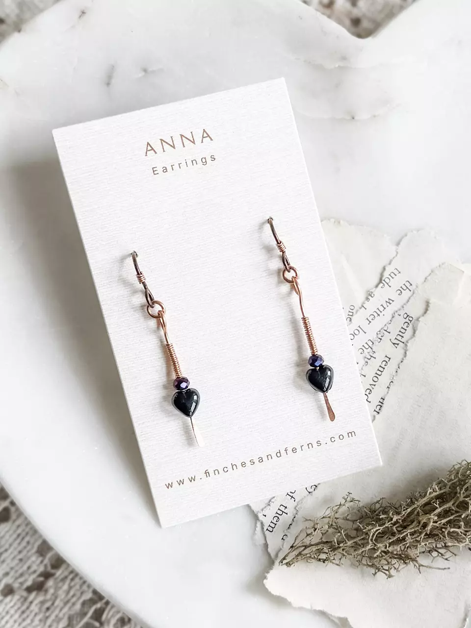 plant/Black heart earrings-0
