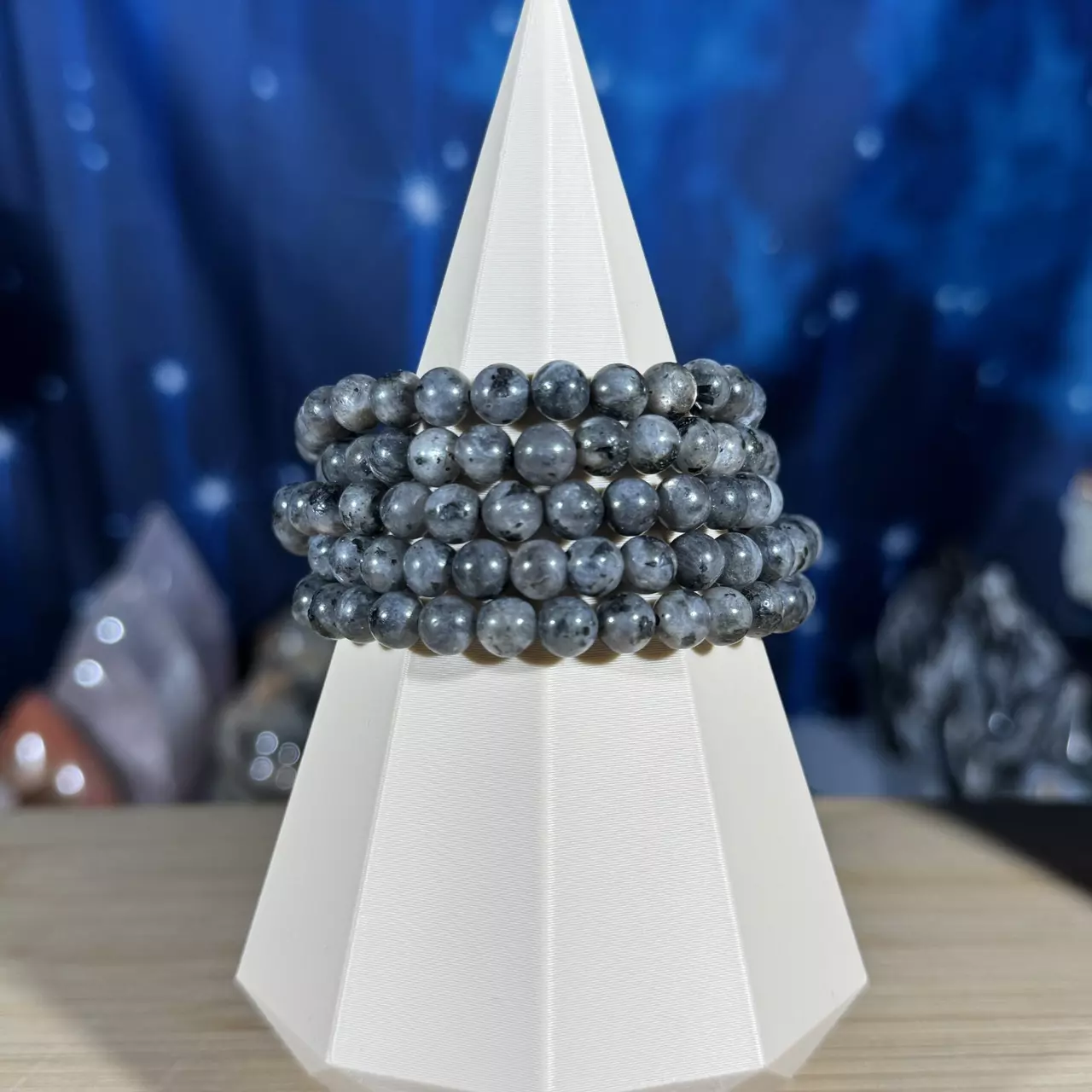 plant/One (1) Larvikite stretchy bracelet | 6mm beads | 6.25" wrist-0