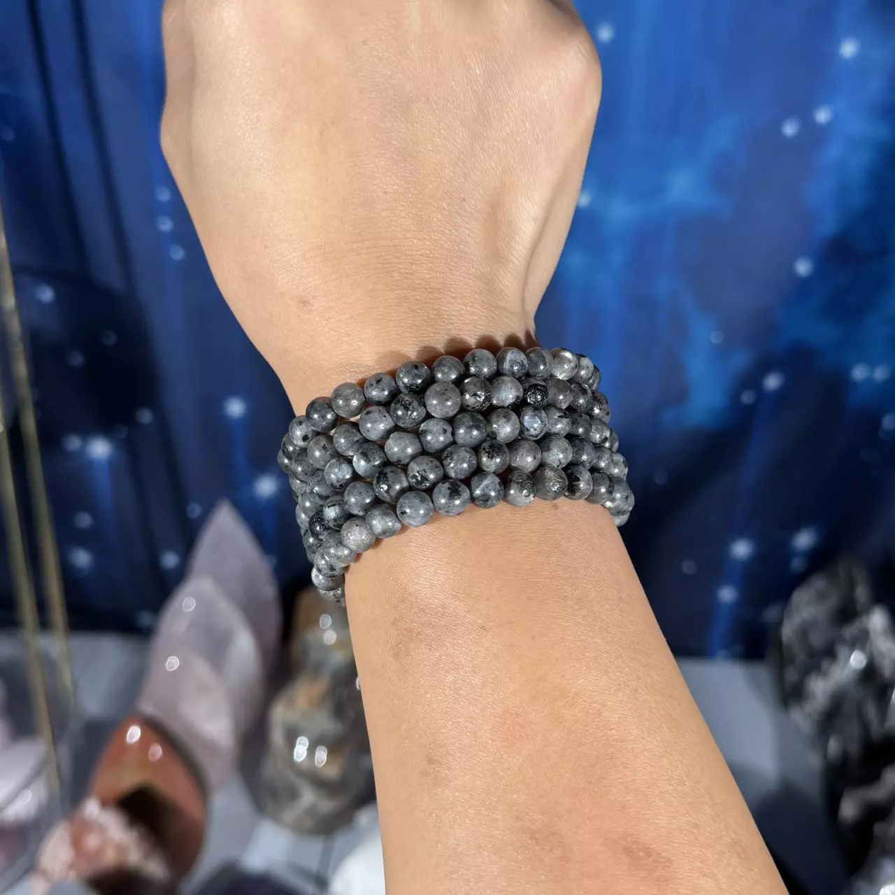 plant/One (1) Larvikite stretchy bracelet | 6mm beads | 6.25" wrist-2