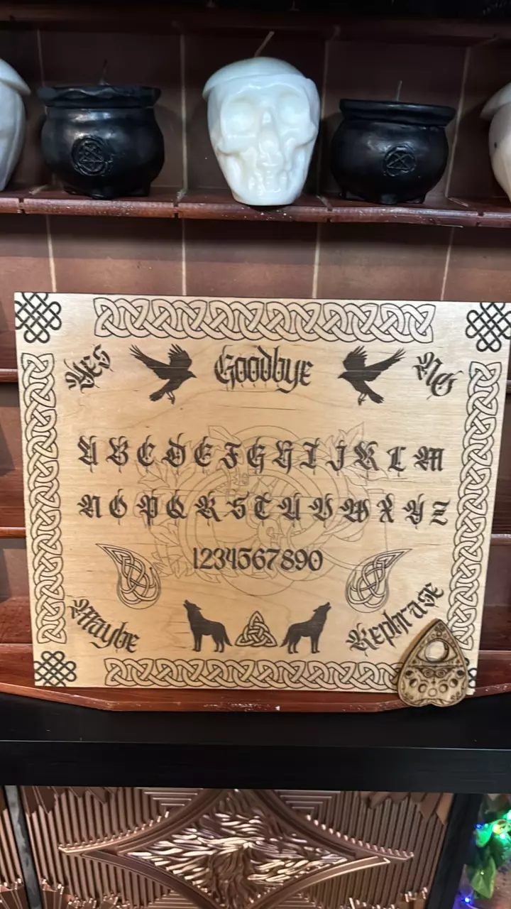 plant/Wood burned and engraved spirit board-0