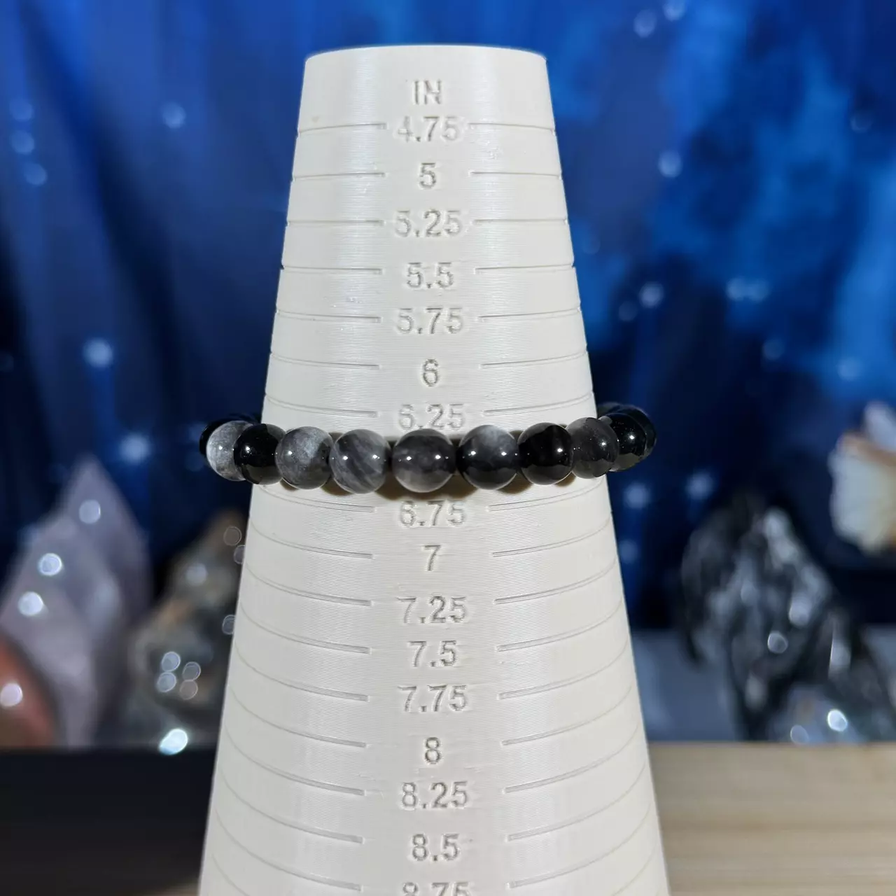 plant/One (1) silver-sheen Obsidian stretchy bracelet | 8mm beads | 6.5" wrist-1