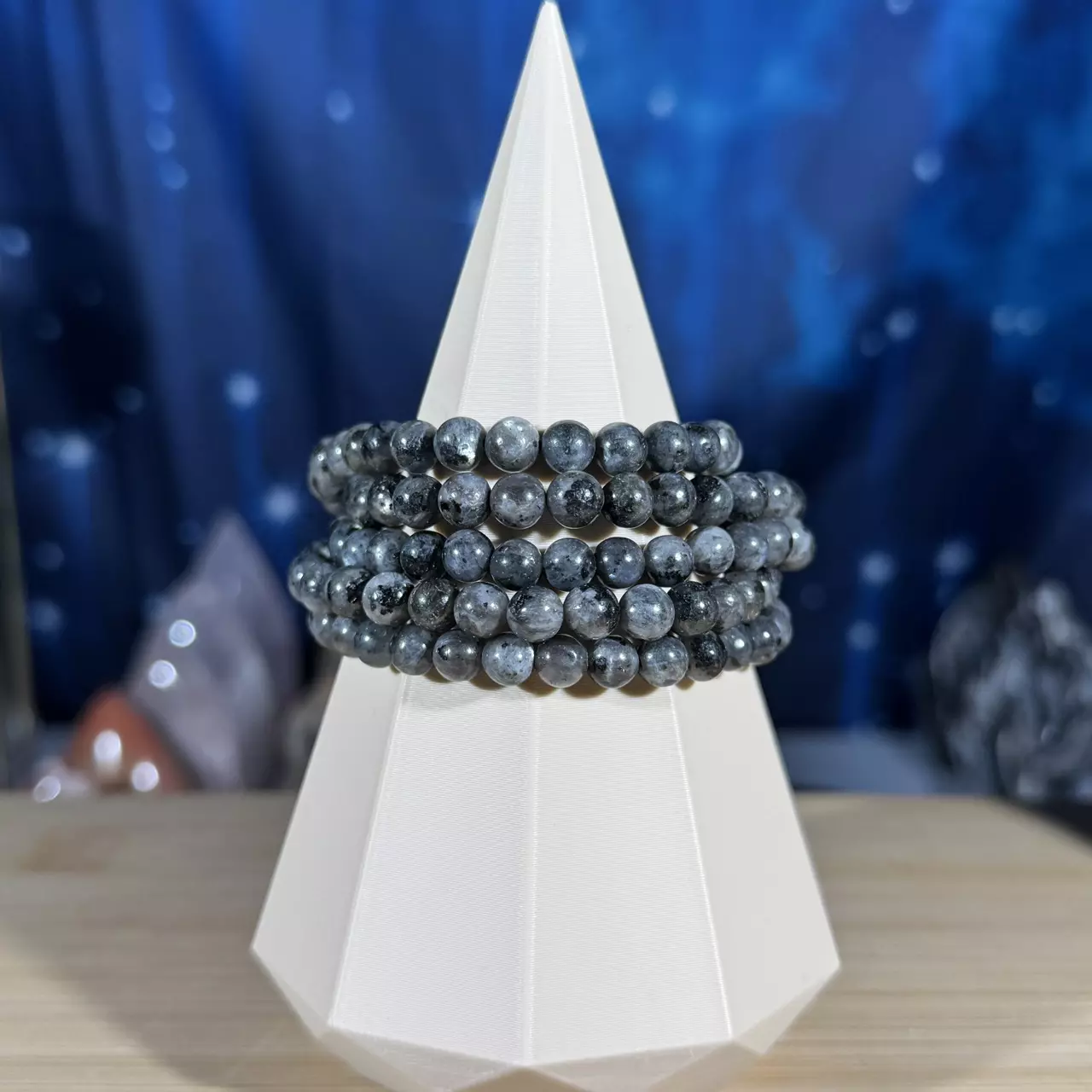 plant/One (1) Larvikite stretchy bracelet | 6mm beads | 6.5" wrist-0