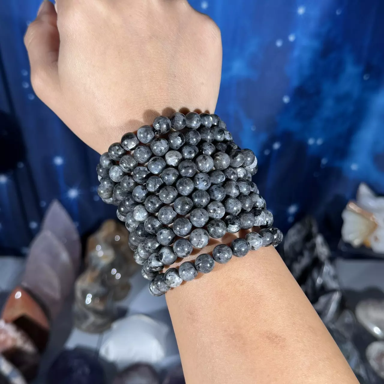 plant/One (1) Larvikite stretchy bracelet | 8mm beads | 6.75" wrist-2