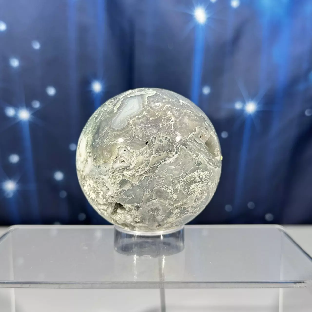 plant/Moss Agate sphere- 85a-1