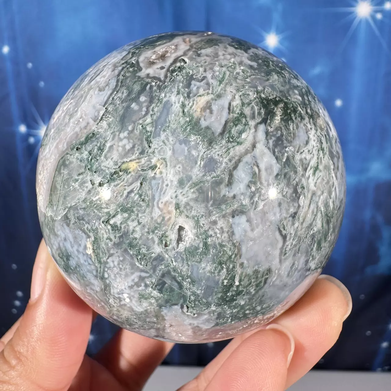 plant/Moss Agate sphere- 77b-7