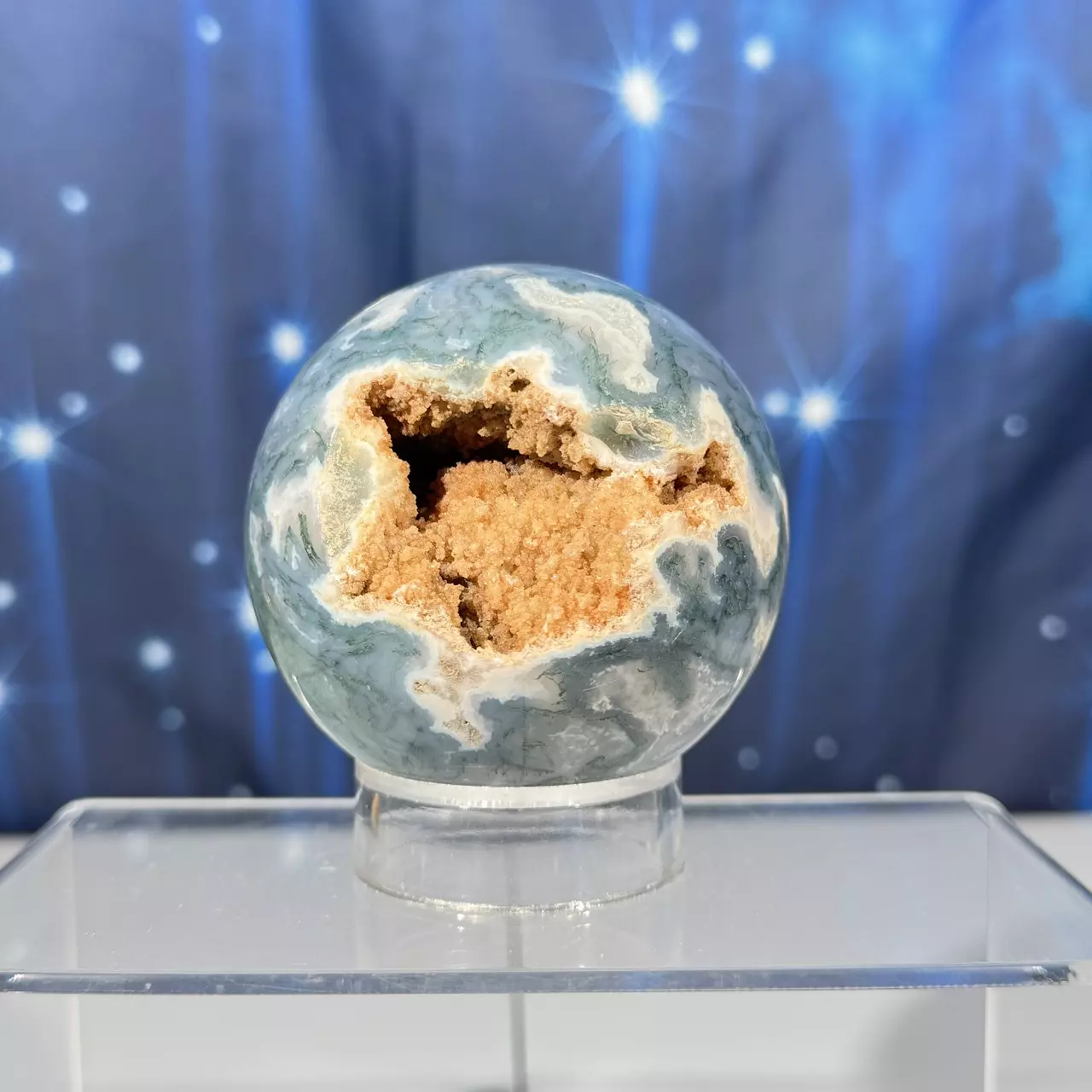 plant/Moss Agate sphere- 102c-0