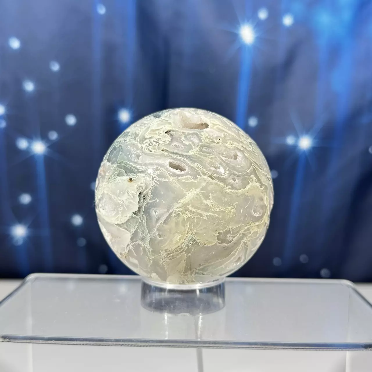 plant/Moss Agate sphere- 87d-1
