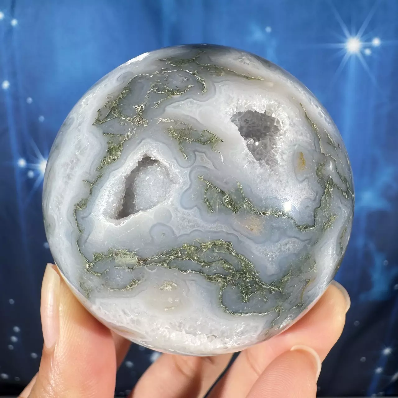 plant/Moss Agate sphere- 76c-7