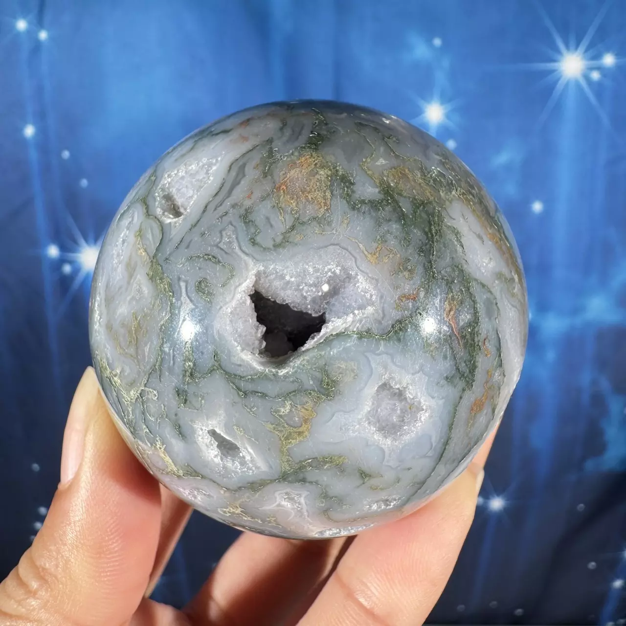 plant/Moss Agate sphere- 72a-7