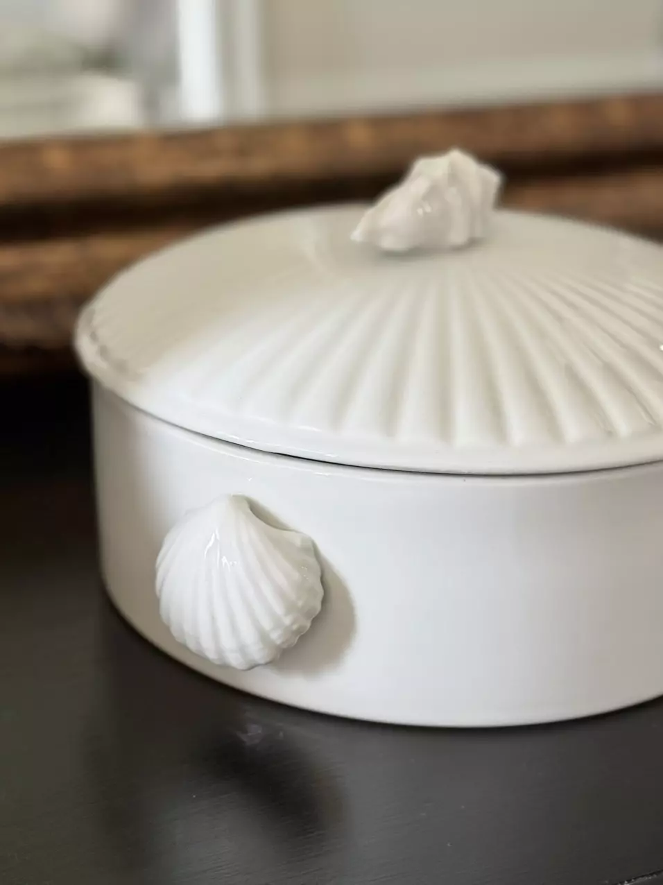 plant/Seashell Motif Covered Porcelain Pot-1