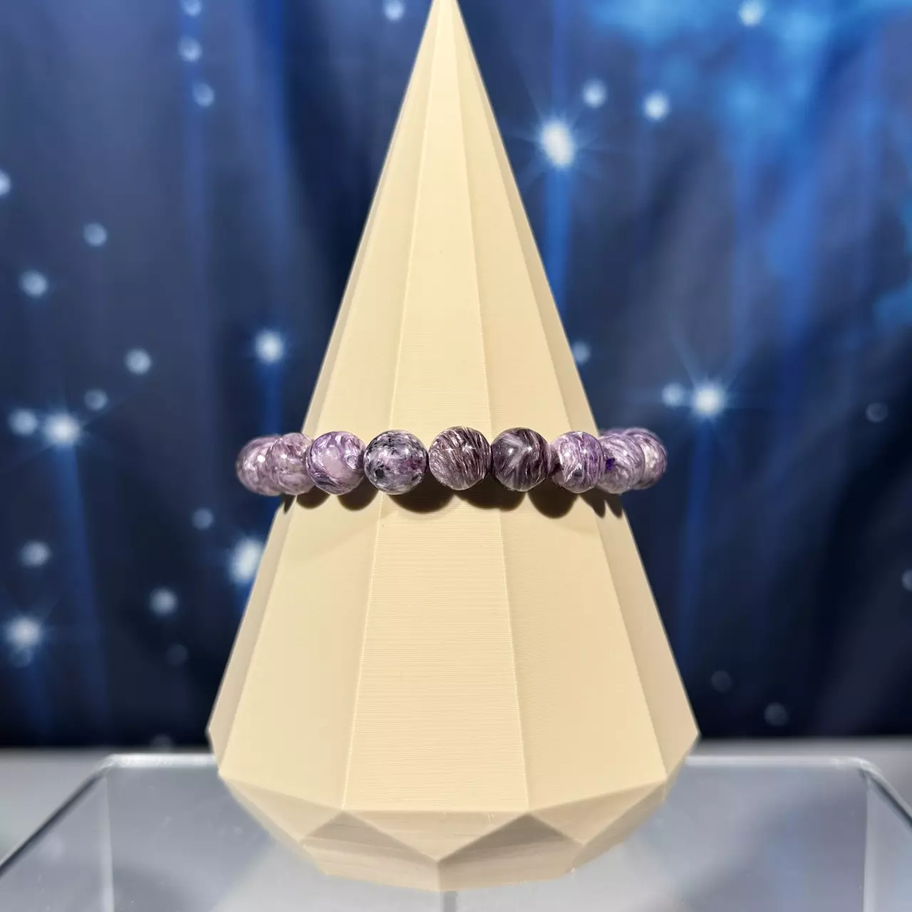 plant/Charoite bracelet-stretchy | 9mm beads | 6.25" wrist-0