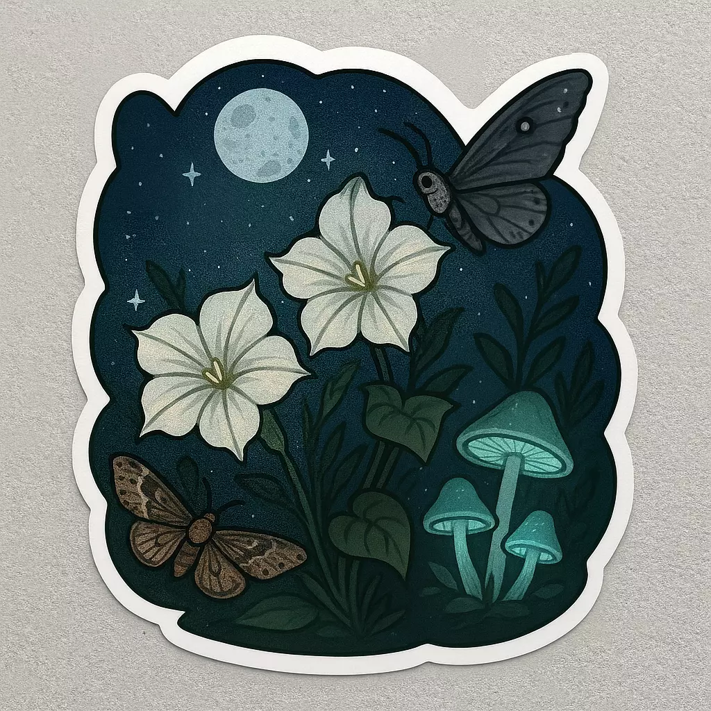 plant/Moth Mushroom Night Moon | Sticker-0
