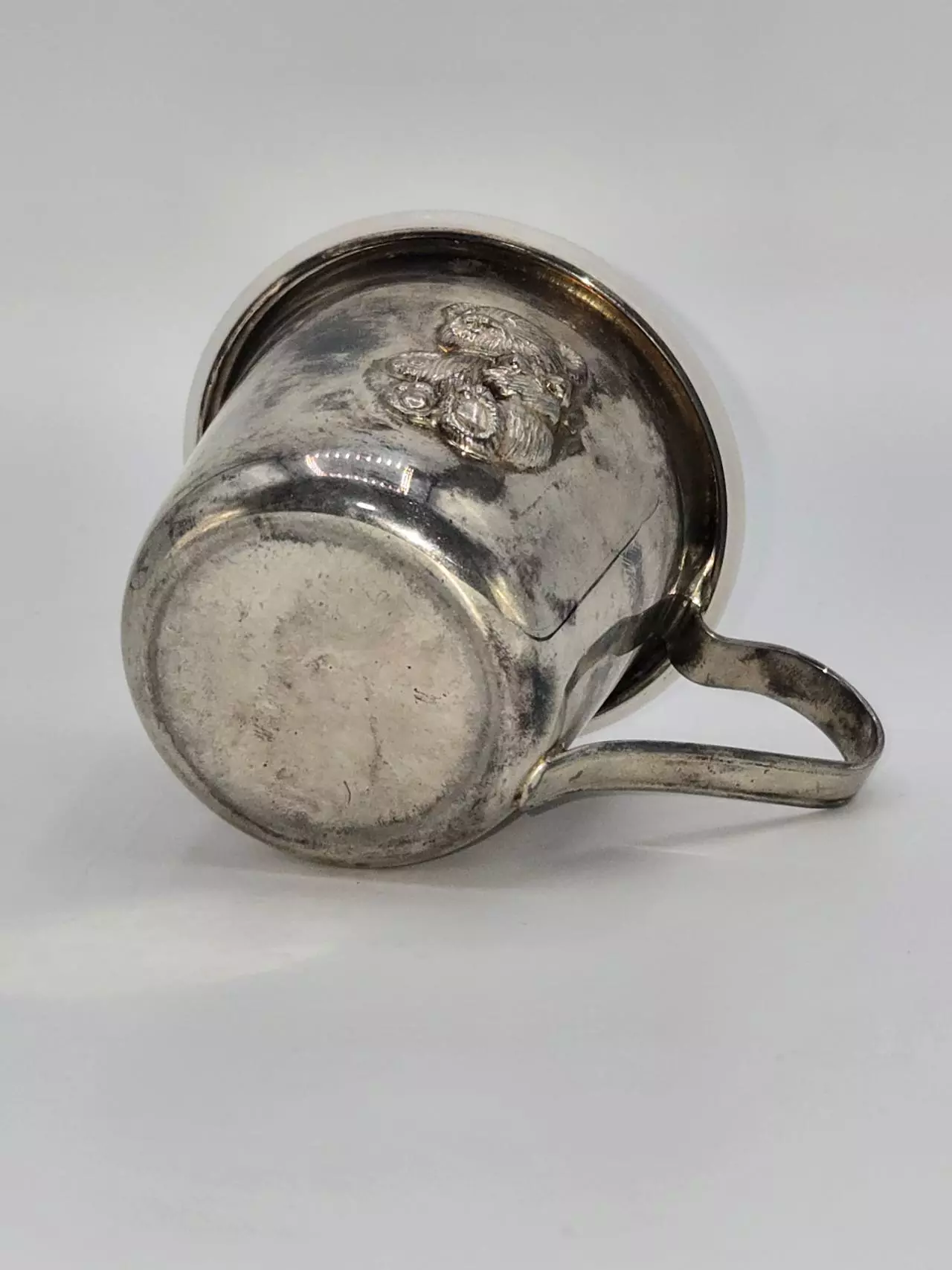 plant/Vintage Silver-Plated Baby Sippy Cup with Teddy Bear-4