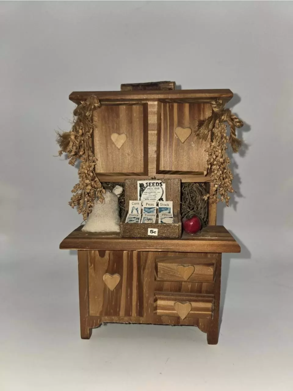 plant/Vintage Dollhouse Miniature Wood Pantry Cupboard Seed Stand 8"-0