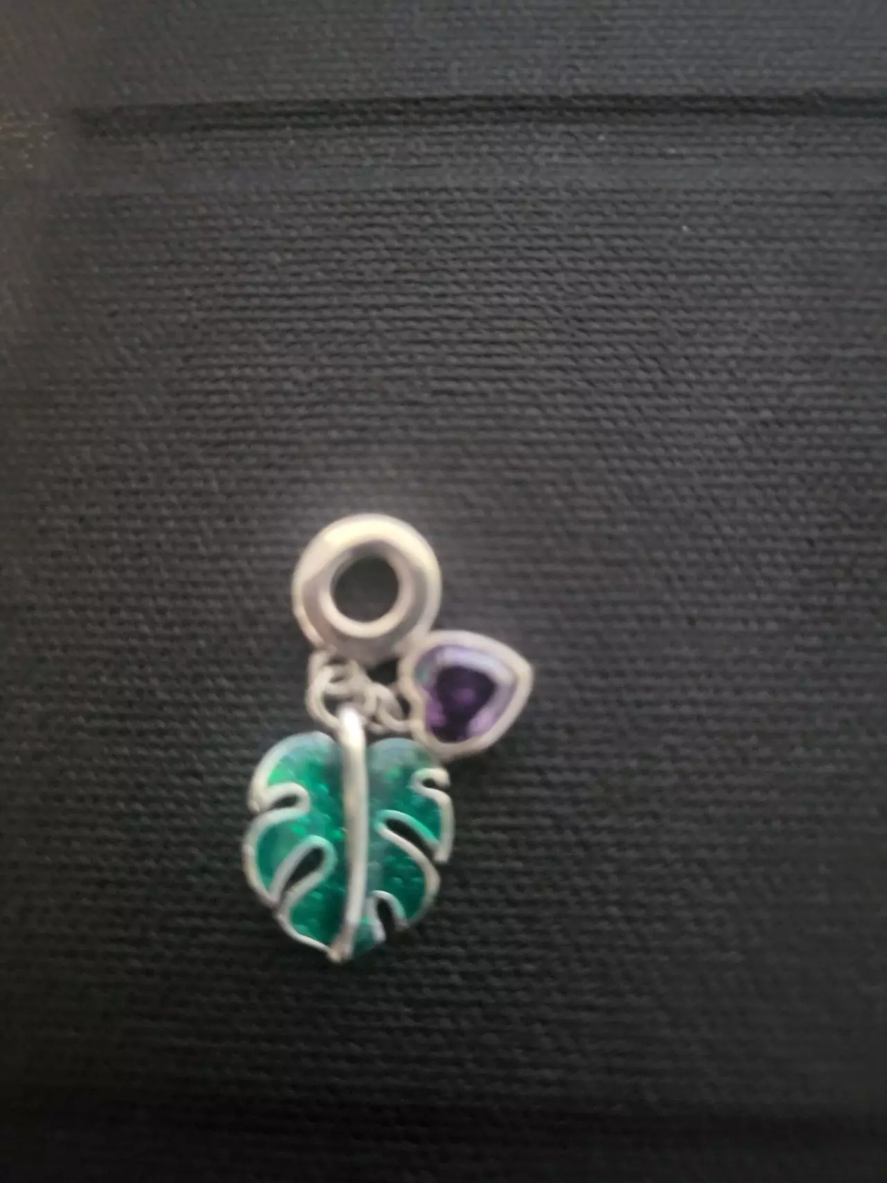 plant/Sterling Silver monstera charm with purple heart-0