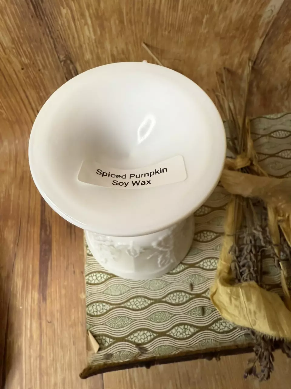 plant/#48 — Vintage Milk Glass Compote Candle – “Spiced Pumpkin” Soy Wax-1