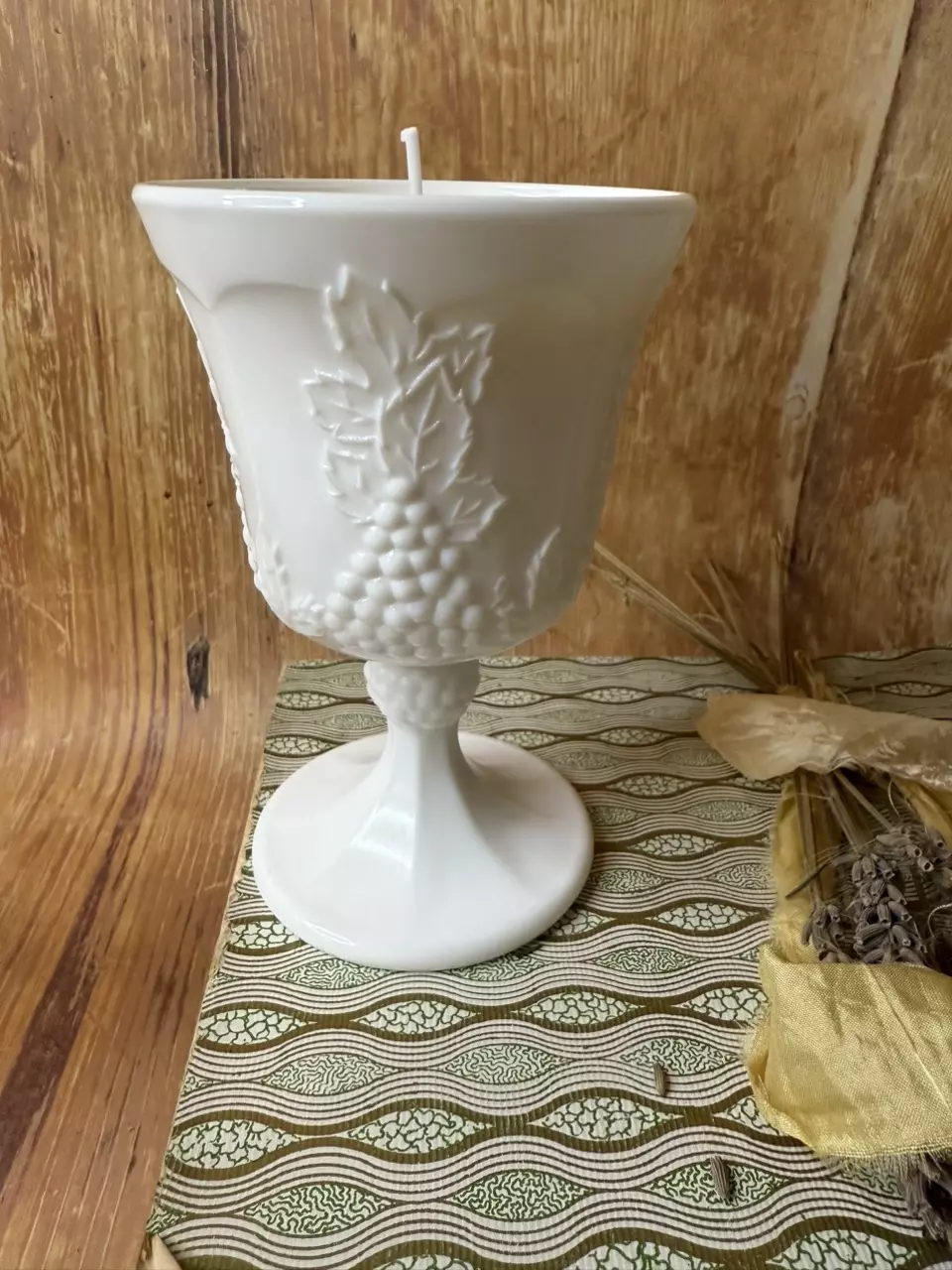 plant/#48 — Vintage Milk Glass Compote Candle – “Spiced Pumpkin” Soy Wax-0