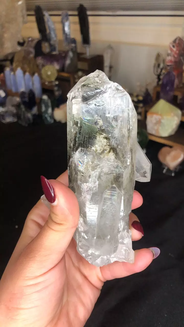 plant/Clear quartz cluster C with chlorite-0