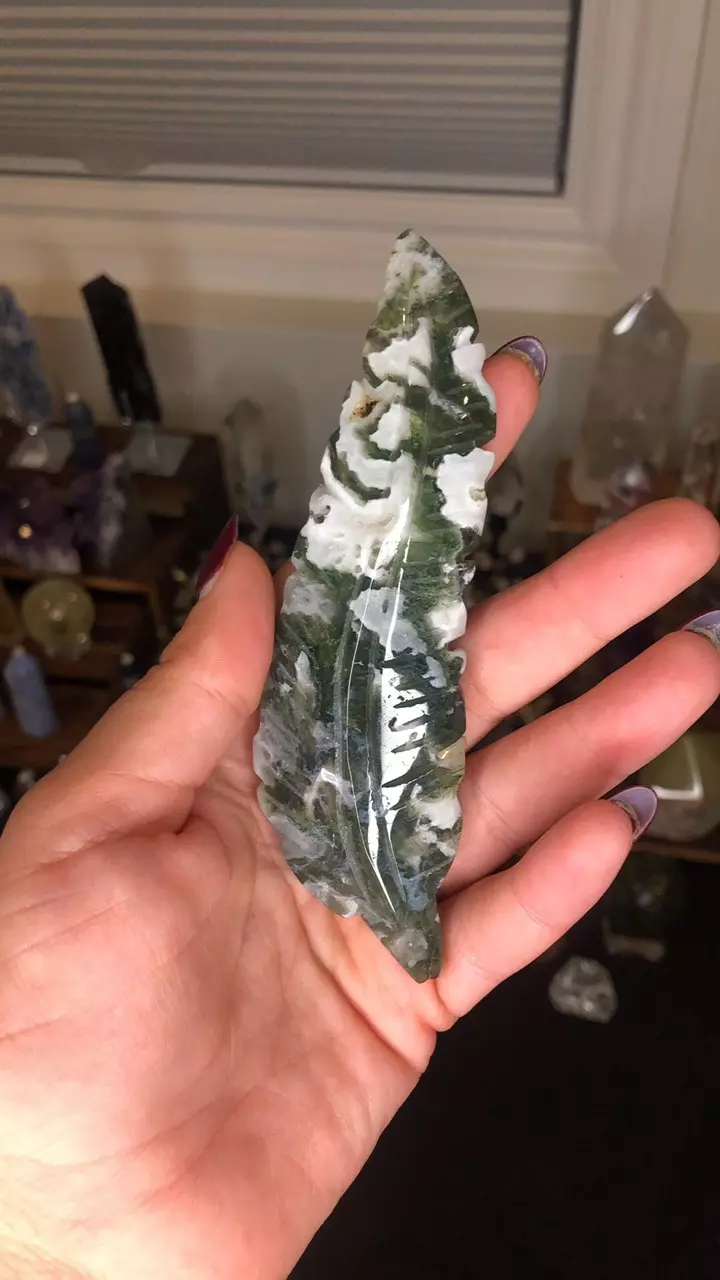 plant/Moss agate leaf carving A-0