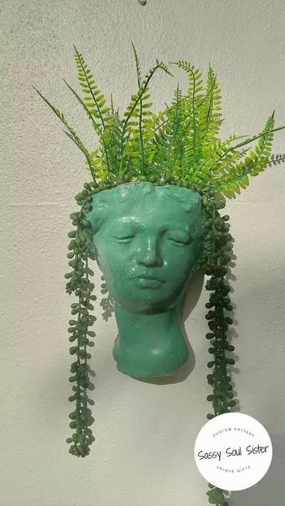 plant/NEW! Aphrodite, Sassy Soul Sister, Ceramic Wall Planter,  Unique Gift, Handmade-2-thumbnail