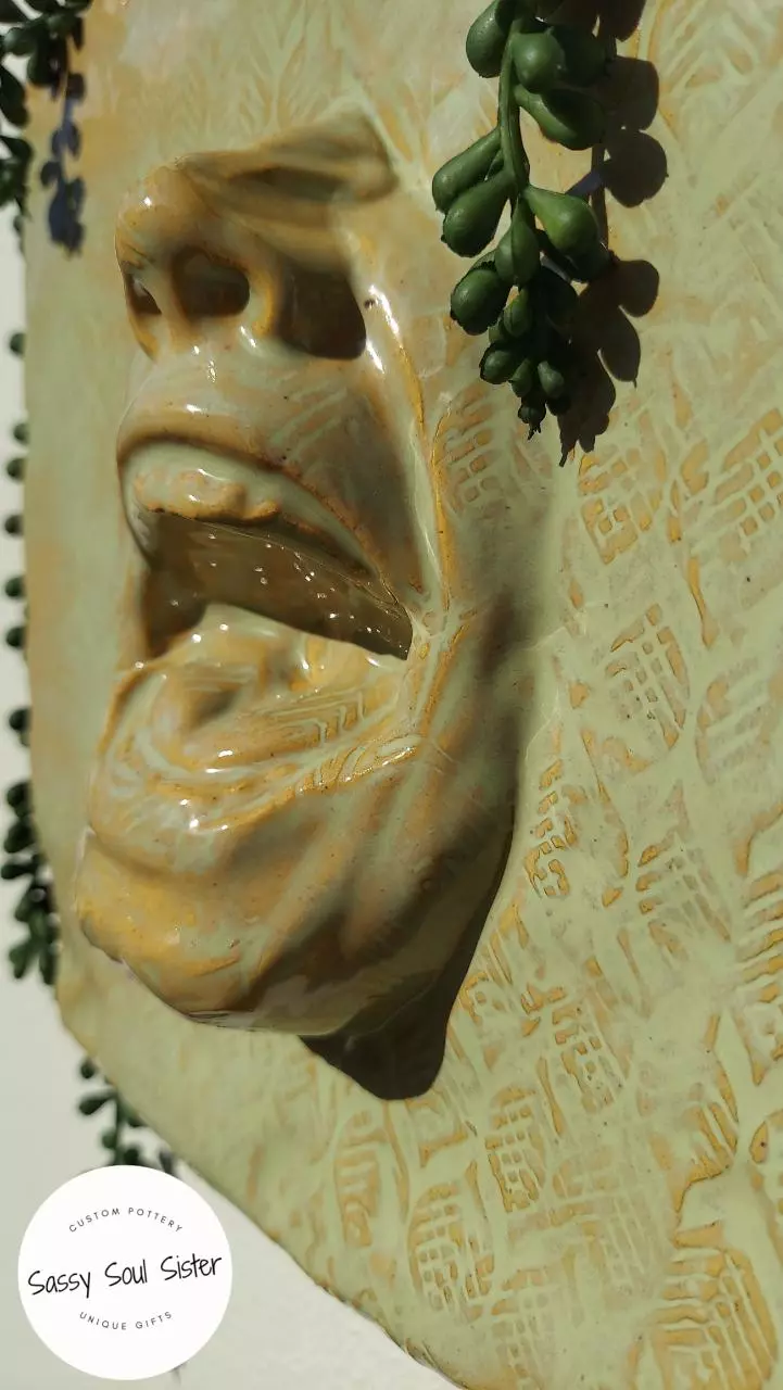 plant/NEW! Face through Wall Planter, Sassy Soul Sister, Ceramic Wall Planter,  Unique-1