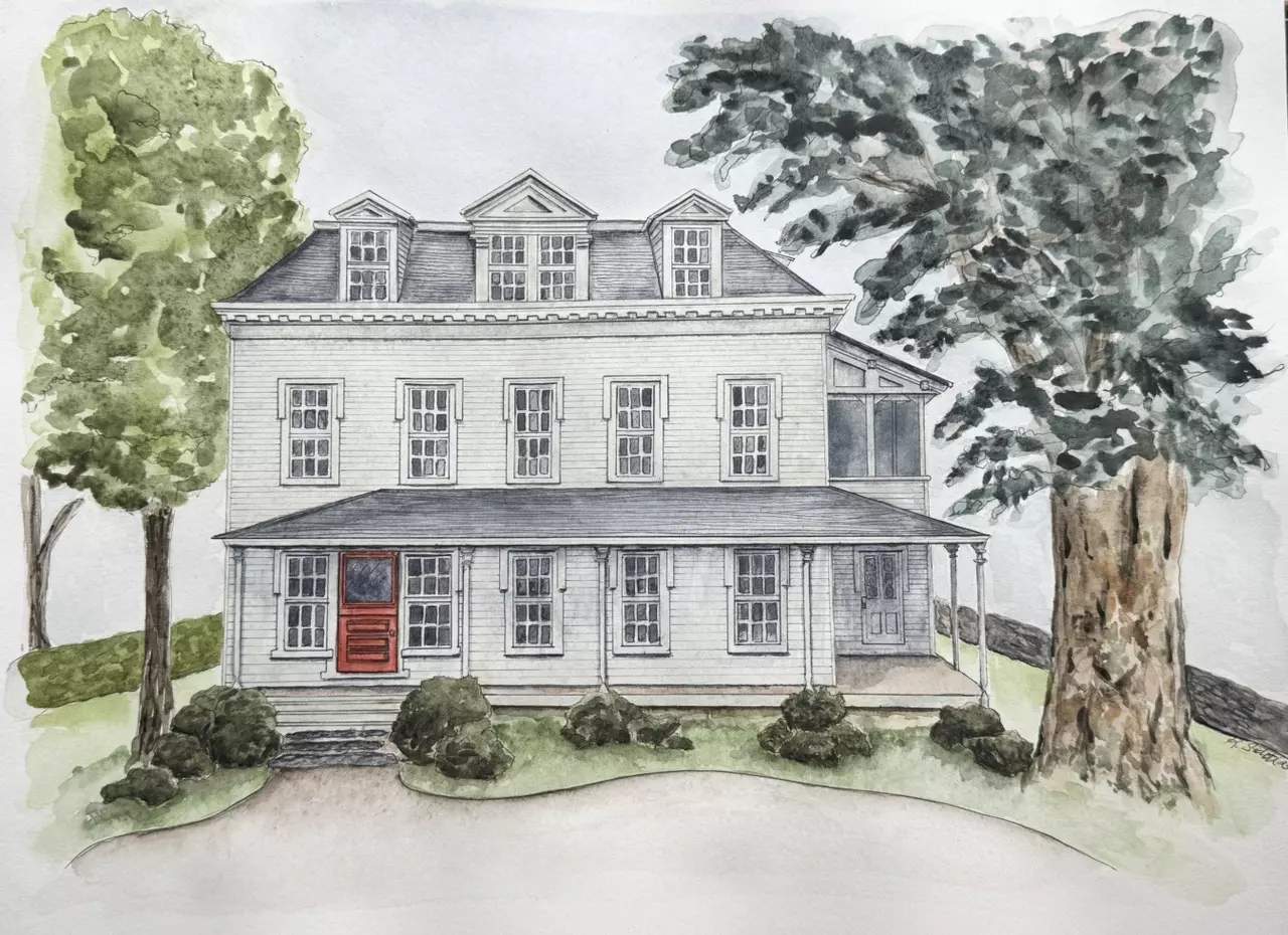 plant/Custom Home Portrait - Original Watercolor & Ink Painting-1