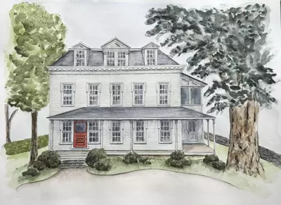 plant/Custom Home Portrait - Original Watercolor & Ink Painting-1-thumbnail