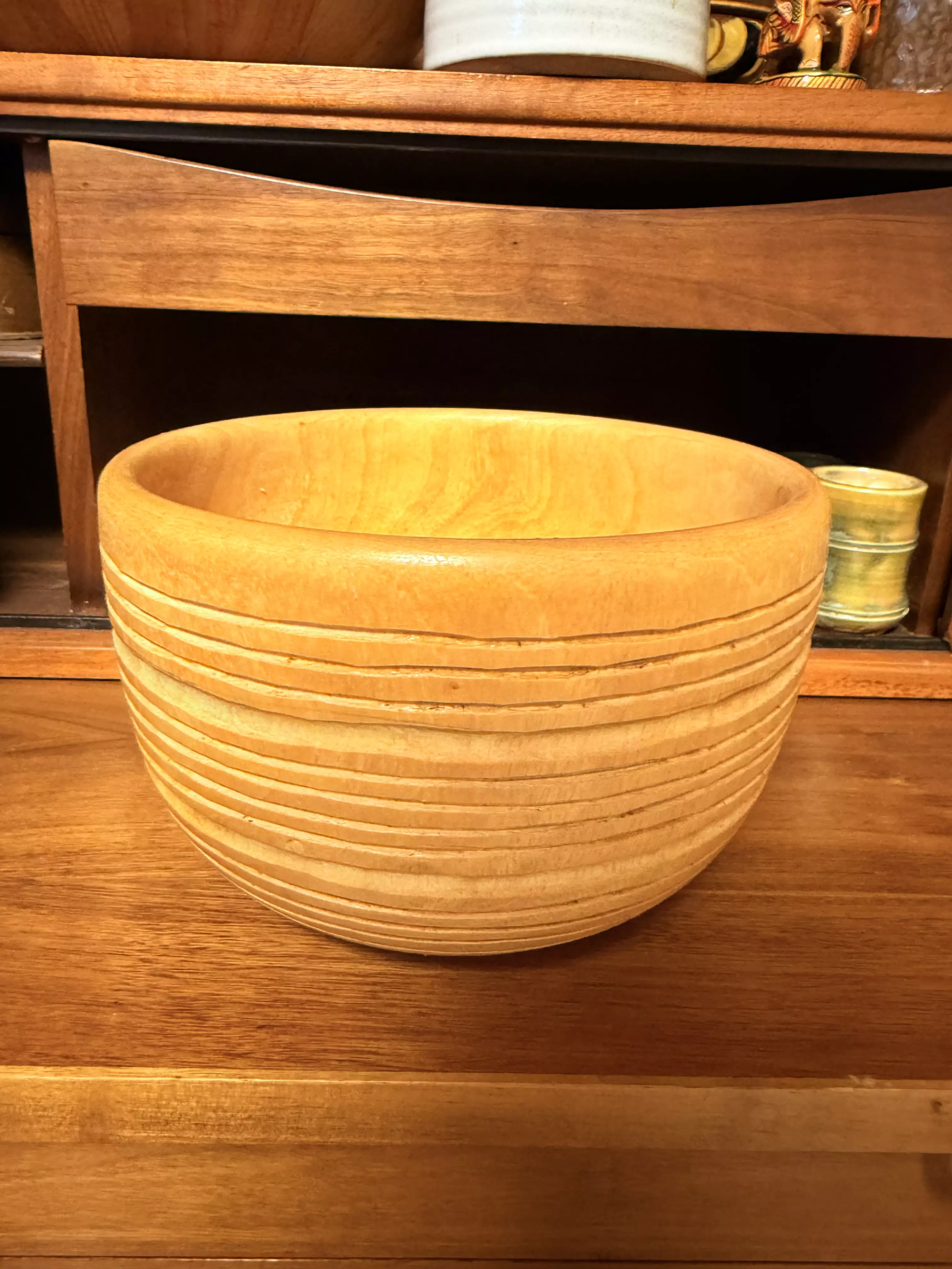 plant/Turned Cherry Wood Vintage Bowl-0